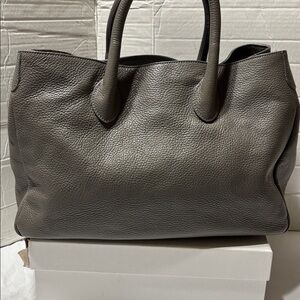 Mark & Graham Elizabetta pebble leather tote with rolled handles. Made in Italy